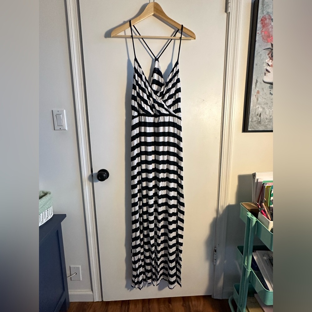 Long navy and white striped Gap maxi dress